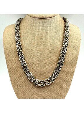 VTG Solid Sterling Silver 925 Interlocking Chain Necklace Size 18" Length